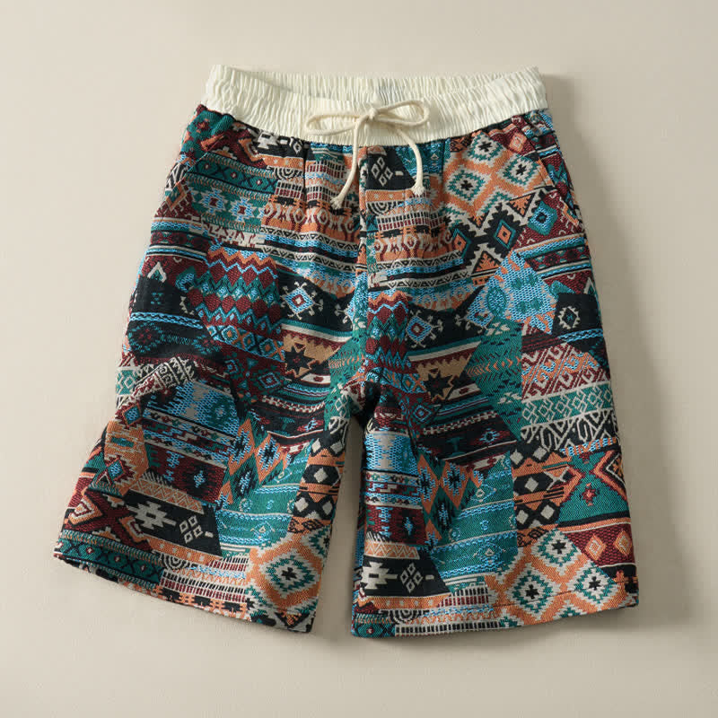 Buddha Stones Summer Casual Boho Drawstring Geometric Men's Shorts With Pockets - DarkCyan - US/UK/AU46, EU56 (5XL) - image 11