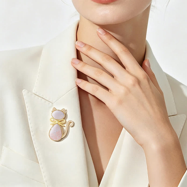Buddha Stones Pearl Song Brocade Cat Bow Purity Brooch - image 10