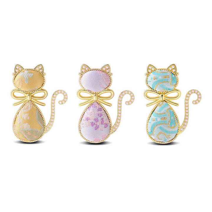 Buddha Stones Pearl Song Brocade Cat Bow Purity Brooch - image 0