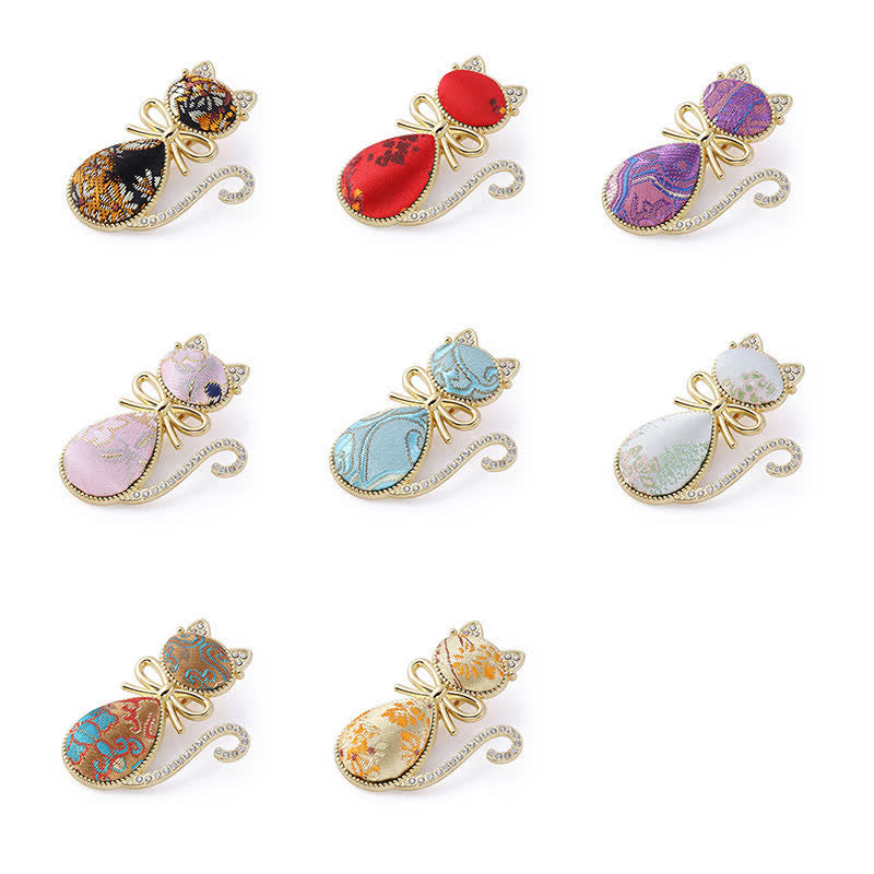 Buddha Stones Song Brocade Cat Gold Plated Rhinestone Chinese Style Hair Stick - image 1