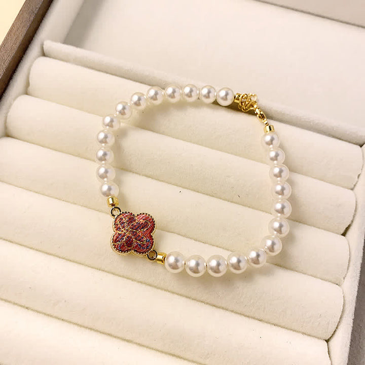 Buddha Stones Pearl Song Brocade Clover Purity New Chinese Bracelet - Purple Multicolor(Same Color Tone – Pattern Varies) - image 3