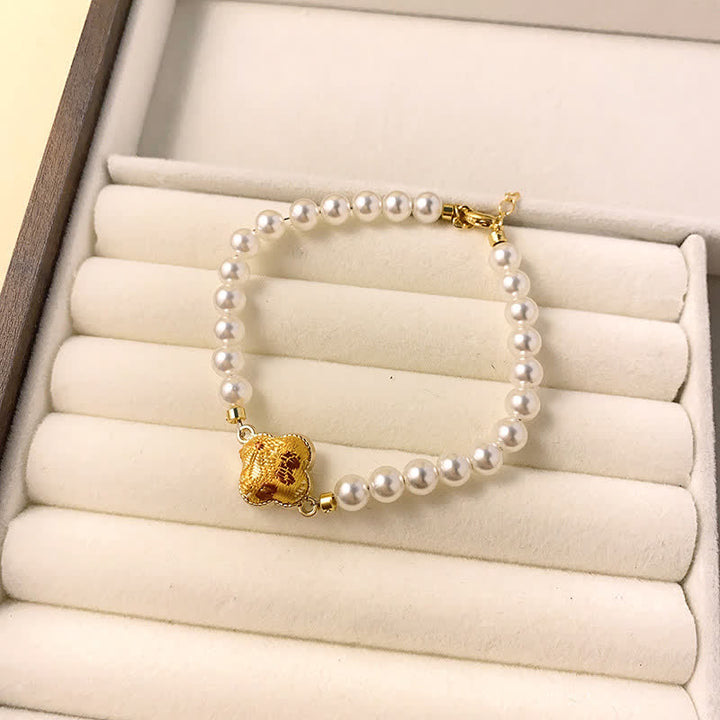 Buddha Stones Pearl Song Brocade Clover Purity New Chinese Bracelet - Gold(Same Color Tone – Pattern Varies) - image 2