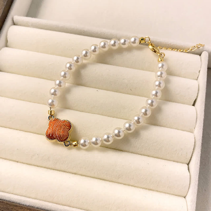 Buddha Stones Pearl Song Brocade Clover Purity New Chinese Bracelet - Orange(Same Color Tone – Pattern Varies) - image 7