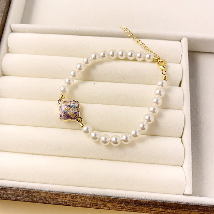 Buddha Stones Pearl Song Brocade Clover Purity New Chinese Bracelet - Light Purple(Same Color Tone – Pattern Varies) - image 8