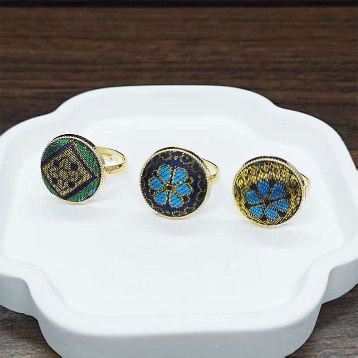 Buddha Stones Handmade Song Brocade Floral Pattern Blessing Adjustable Round Ring - image 12