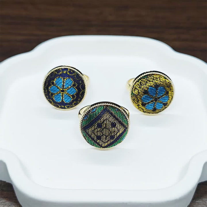 Buddha Stones Handmade Song Brocade Floral Pattern Blessing Adjustable Round Ring - image 11