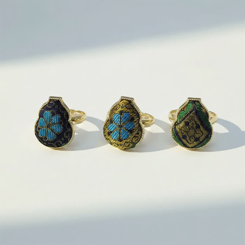 Buddha Stones Song Brocade Gourd Shaped Blessing Adjustable Vintage Chinese Style Ring - image 13