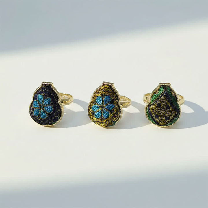 Buddha Stones Song Brocade Gourd Shaped Blessing Adjustable Vintage Chinese Style Ring - image 13