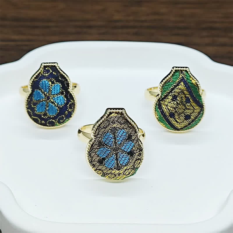 Buddha Stones Song Brocade Gourd Shaped Blessing Adjustable Vintage Chinese Style Ring - image 15