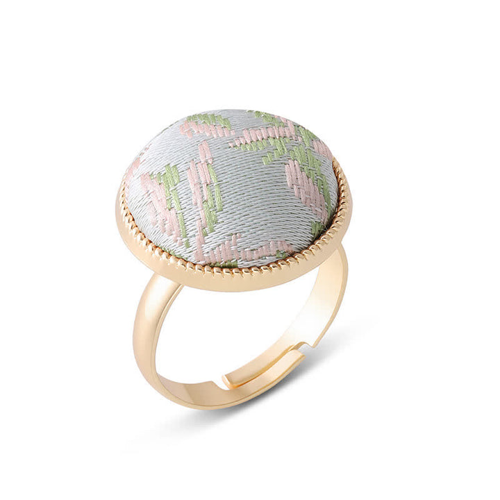 Buddha Stones Song Brocade Embroidered Round Elegance Ring - White(Same Color Tone – Pattern Varies) - image 19