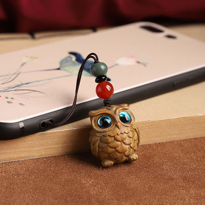 Buddha Stones Green Sandalwood Owl Serenity Hand Carved Braided Keychains - image 10