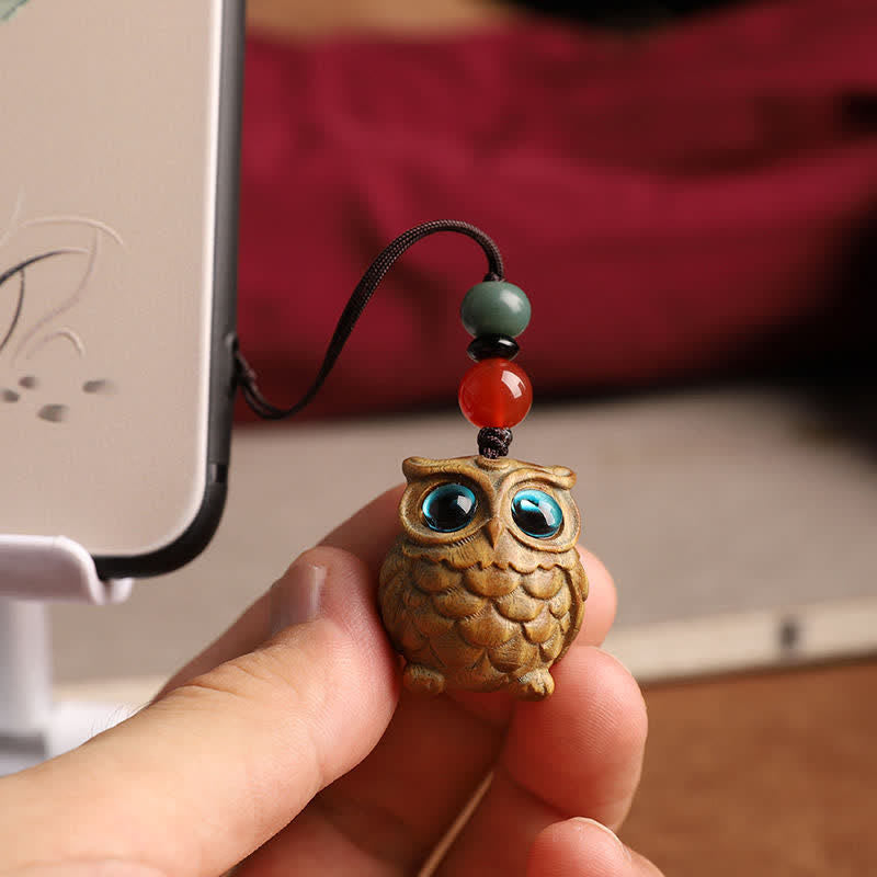 Buddha Stones Green Sandalwood Owl Serenity Hand Carved Braided Keychains - image 11