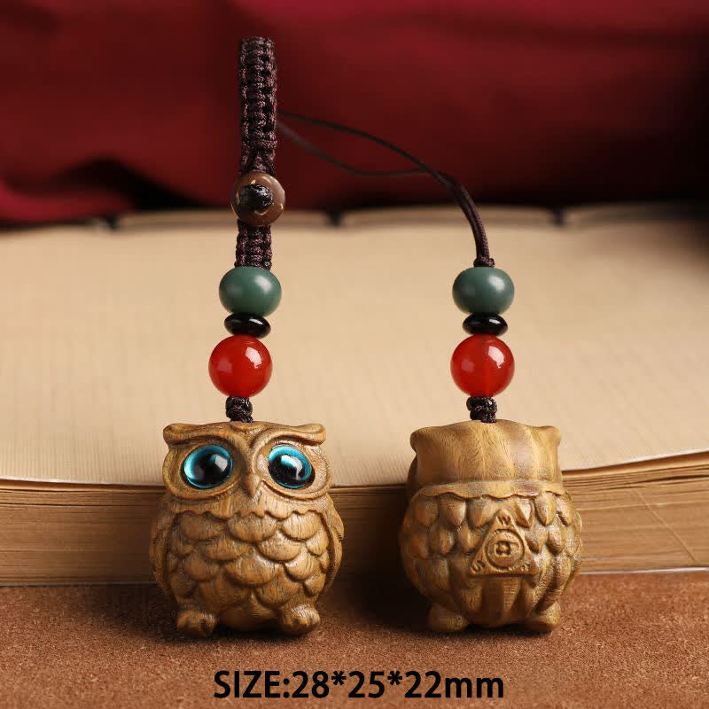 Buddha Stones Green Sandalwood Owl Serenity Hand Carved Braided Keychains - image 8