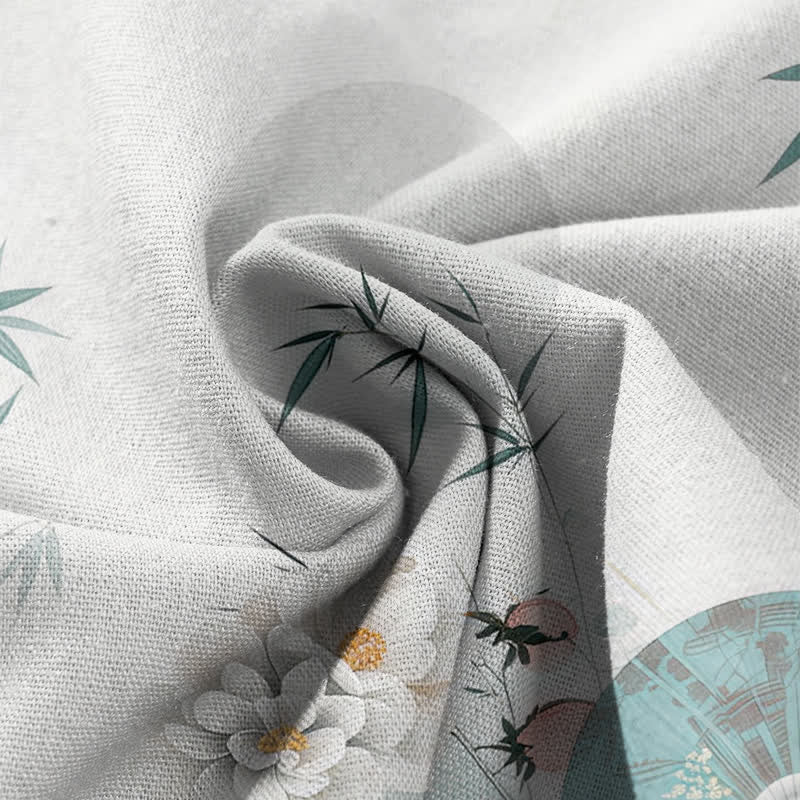 Buddha Stones Cotton Linen Oriental Bamboo Leaf Pattern Women's Elastic Waist Wide Leg Pants With Pockets - image 4