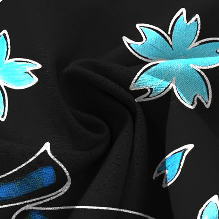 Buddha Stones Cotton Linen Koi Fish Floral Pattern Women's Elastic Waist Wide Leg Pants With Pockets - image 4