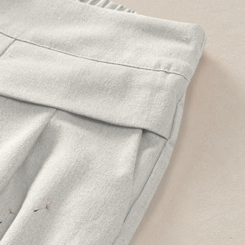Buddha Stones Cotton Linen Watercolor Cat Floral Pattern Women's Elastic Waist Wide Leg Pants With Pockets - image 3