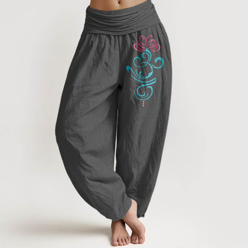 Buddha Stones Pure Cotton Lotus Vine Pattern Women's Elastic Waist Harem Pants - DimGray - US16，UK/AU20，EU48 (3XL) - image 8