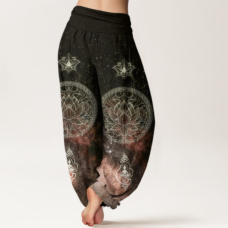 Buddha Stones Cotton Celestial Lotus Mandala Pattern Women's Elastic Waist Harem Pants - image 9