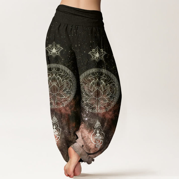 Buddha Stones Cotton Celestial Lotus Mandala Pattern Women's Elastic Waist Harem Pants - image 9