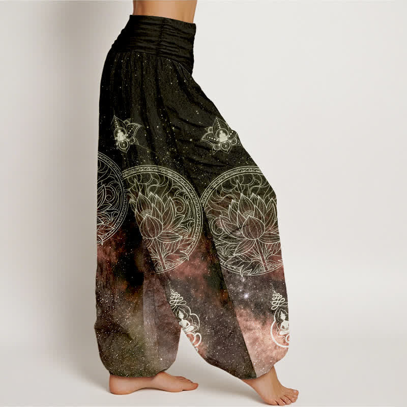 Buddha Stones Cotton Celestial Lotus Mandala Pattern Women's Elastic Waist Harem Pants - image 10