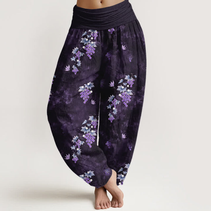 Buddha Stones Cotton Vintage Grape Vine Pattern Women's Elastic Waist Harem Pants - Indigo - US16，UK/AU20，EU48 (3XL) - image 8