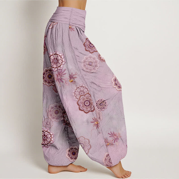 Buddha Stones Pure Cotton Mandala Floral Leaves Pattern Women's Elastic Waist Harem Pants - image 10
