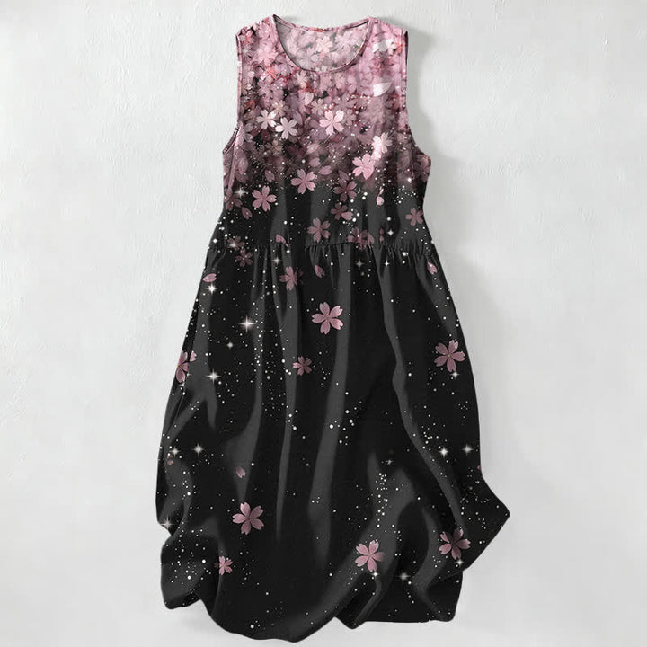 Buddha Stones Summer Casual Cherry Blossom Starlight Pattern Women's Summer Sleeveless Midi Dress With Pockets - PaleVioletRed - US16，UK/AU20，EU48 (3XL) - image 0