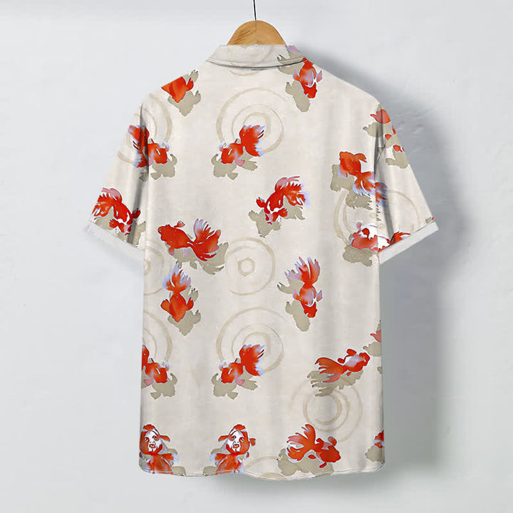 Buddha Stones Red Koi Fish Ripple Pattern Buttons Wrinkle-resistant Men's Short Sleeve Shirt - image 7