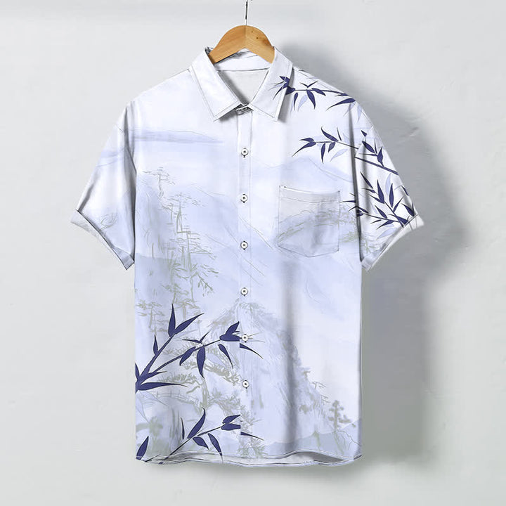 Buddha Stones Ink Landscape Bamboo Pattern Buttons Breathable Men's Short Sleeve Shirt - Lavender - US/UK/AU48，EU58 (4XL) - image 3