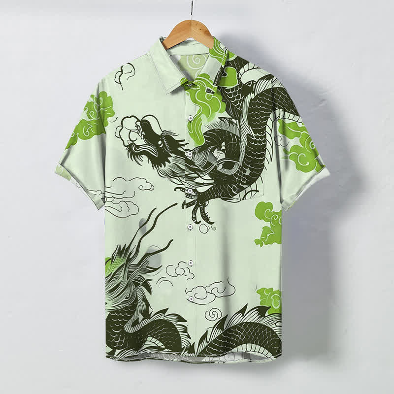 Buddha Stones Oriental Dragon Cloud Pattern Buttons Wrinkle-resistant Men's Short Sleeve Shirt - Honeydew - US/UK/AU48，EU58 (4XL) - image 6