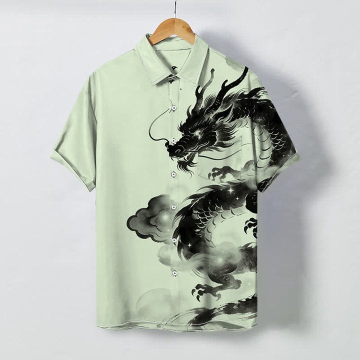 Buddha Stones Ink Dragon Cloud Pattern Buttons Wrinkle-resistant Men's Short Sleeve Shirt - Honeydew - US/UK/AU48，EU58 (4XL) - image 6