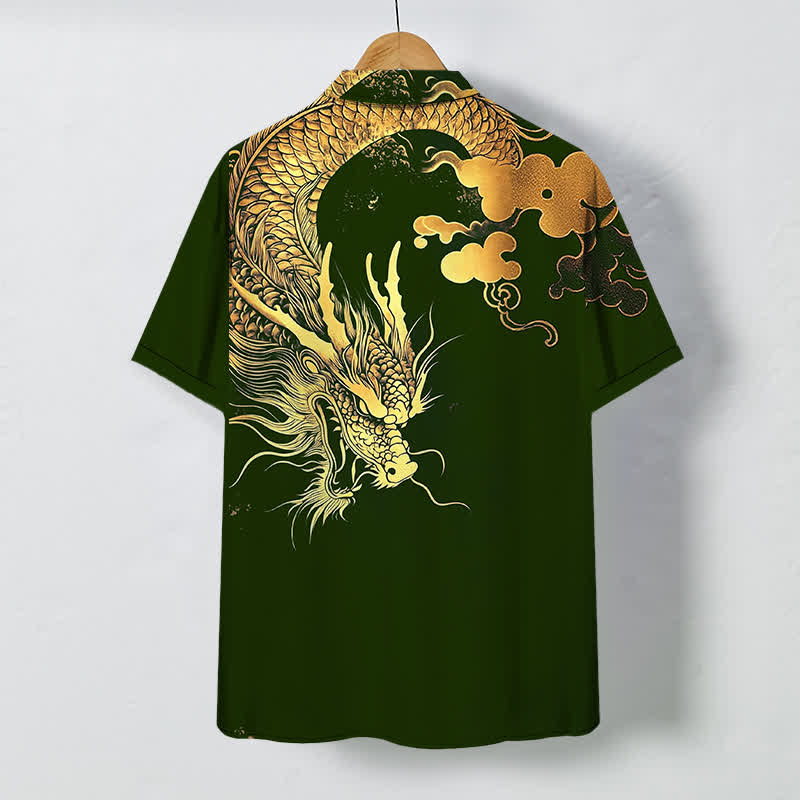 Buddha Stones Golden Dragon Cloud Pattern Buttons Wrinkle-resistant Men's Short Sleeve Shirt - image 11