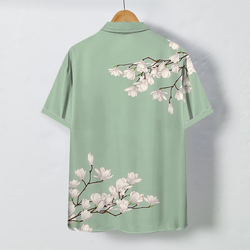 Buddha Stones White Magnolia Floral Pattern Buttons Wrinkle-resistant Men's Short Sleeve Shirt - image 4