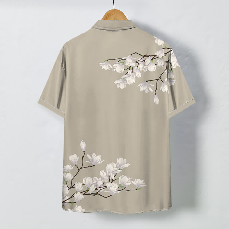 Buddha Stones White Magnolia Floral Pattern Buttons Wrinkle-resistant Men's Short Sleeve Shirt - image 7