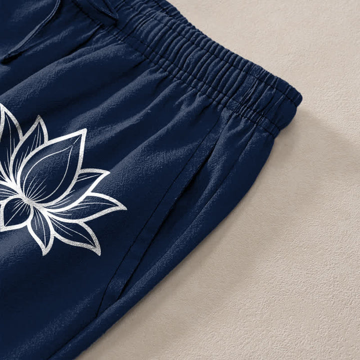 Buddha Stones Cotton Lotus Om Pattern Men's Tapered Pants With Pockets - image 2