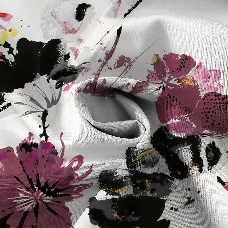 Buddha Stones Watercolor Floral Pattern Buttons Breathable Men's Short Sleeve Shirt - image 2