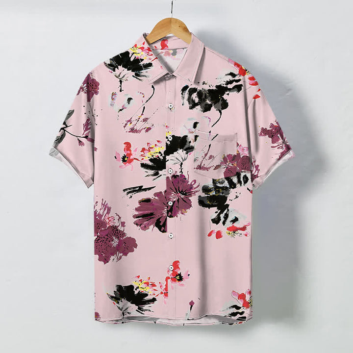 Buddha Stones Watercolor Floral Pattern Buttons Breathable Men's Short Sleeve Shirt - LightPink - US/UK/AU48，EU58 (4XL) - image 5