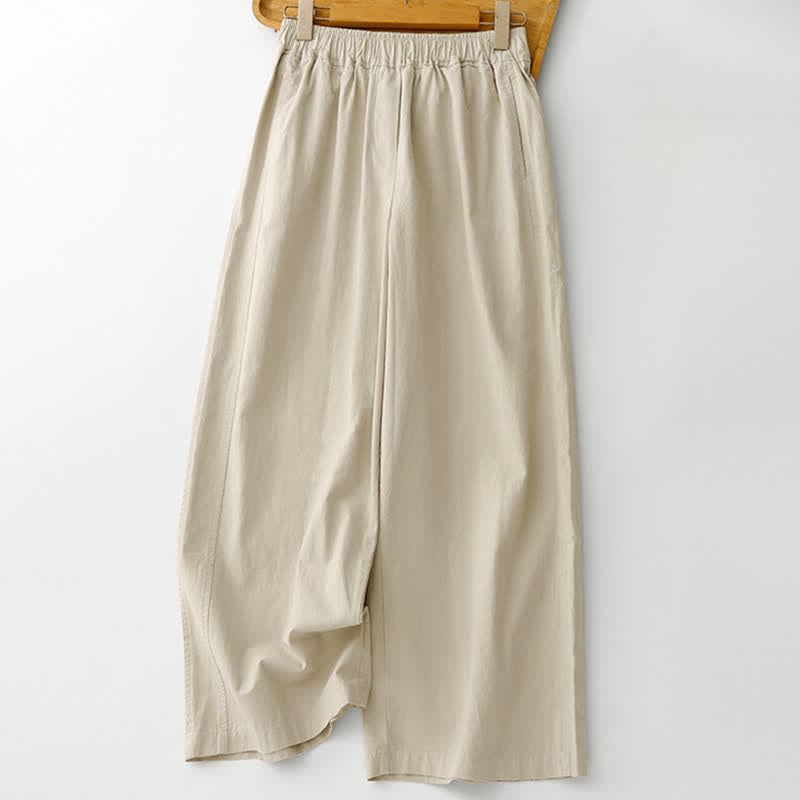 Buddha Stones Spring Summer Casual Minimalist Solid Cropped Pants Women's Wide Leg Pants With Pockets - Linen - US12, UK/AU16, EU44 (2XL) - image 0