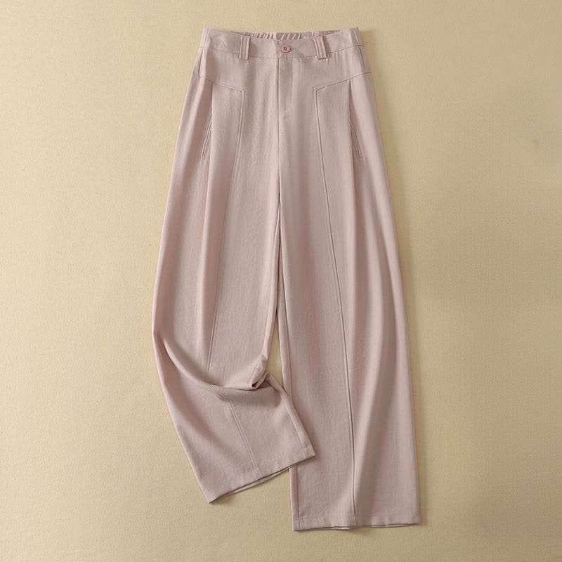 Buddha Stones Spring Summer Minimalist Elegant Button Zipper Design Solid Cotton Long Pants Women's Straight Leg Pants With Pocket - LightPink - US12, UK/AU16, EU44 (2XL) - image 4
