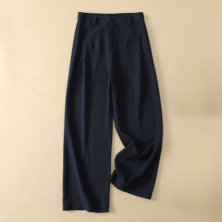 Buddha Stones Spring Summer Minimalist Elegant Button Zipper Design Solid Cotton Long Pants Women's Straight Leg Pants With Pocket - Navy - US12, UK/AU16, EU44 (2XL) - image 0