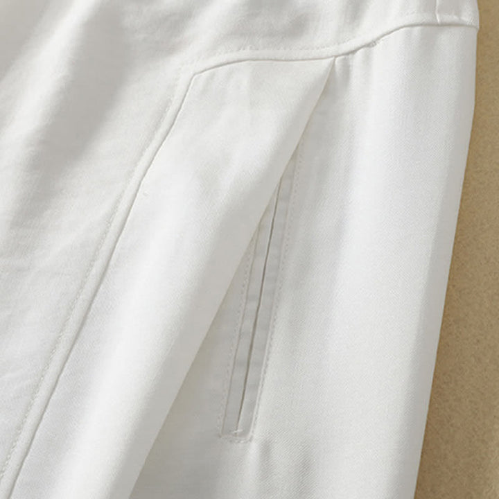 Buddha Stones Spring Summer Minimalist Elegant Button Zipper Design Solid Cotton Long Pants Women's Straight Leg Pants With Pocket - image 18