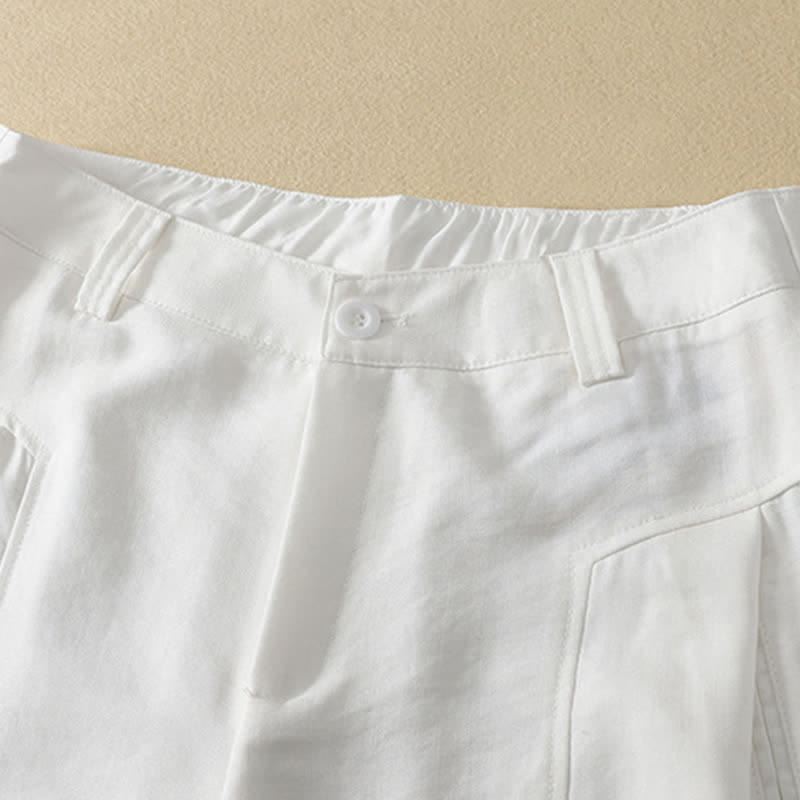Buddha Stones Spring Summer Minimalist Elegant Button Zipper Design Solid Cotton Long Pants Women's Straight Leg Pants With Pocket - image 14