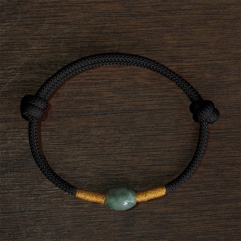 Buddha Stones Jade Bead Red String Protection Bracelet - Black String - image 8