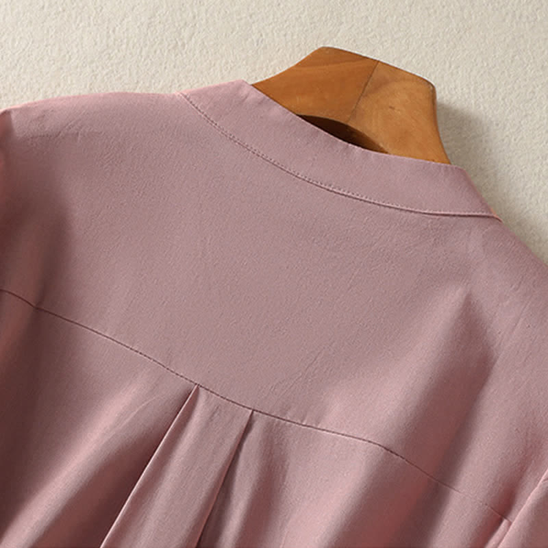 Buddha Stones Summer Casual Minimalist Button-Up Solid Women's Short Sleeve Shirts - image 3
