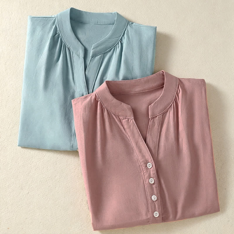 Buddha Stones Summer Casual Minimalist Button-Up Solid Women's Short Sleeve Shirts - image 16