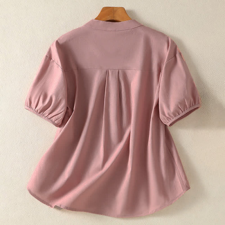 Buddha Stones Summer Casual Minimalist Button-Up Solid Women's Short Sleeve Shirts - image 1