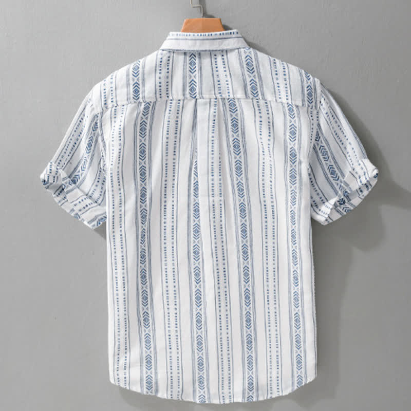 Buddha Stones Summer Casual Classic Button-Up Striped Men's Short Sleeve Shirts With Patch Pocket - image 1