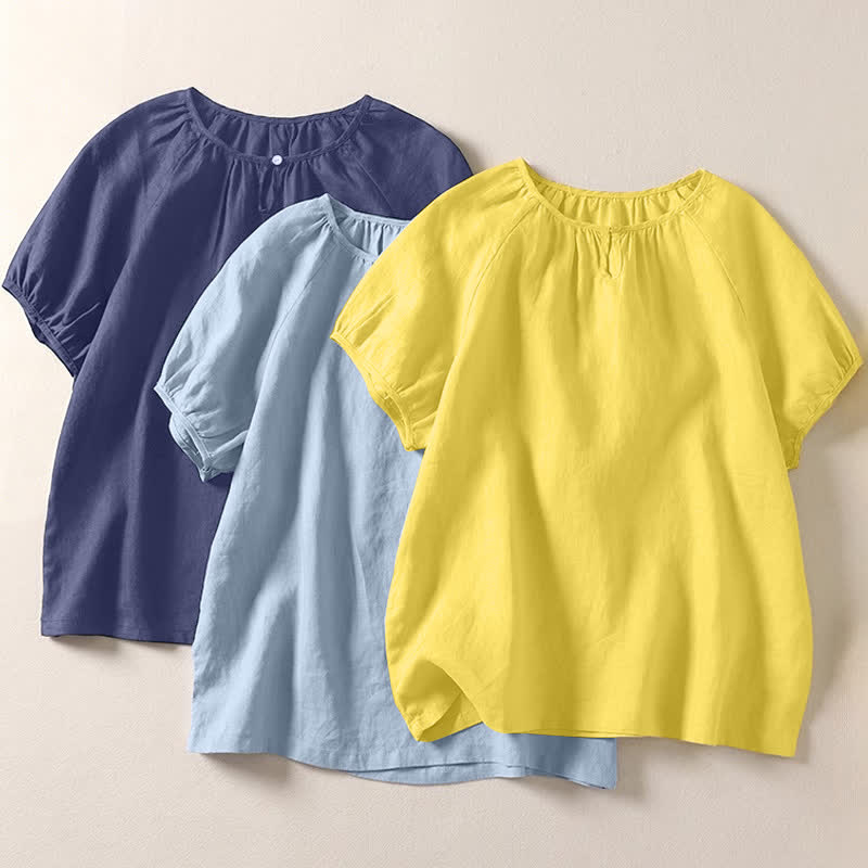 Buddha Stones Summer Casual Minimalist Solid Crew Neck Women's Short Sleeve Shirts - image 21