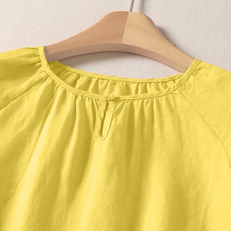 Buddha Stones Summer Casual Minimalist Solid Crew Neck Women's Short Sleeve Shirts - image 2