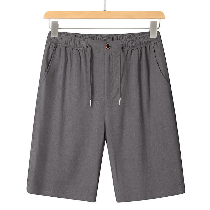 Buddha Stones Summer Casual Mandarin Collar Solid Short Sleeve Shirt Drawstring Pants Men's Matching Sets With Pockets - Dark Gray Pants - US/UK/AU46，EU56 (5XL) - image 13